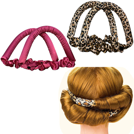 2 X Leopard Rose Red Heatless Hair Curl Ribbon Non Iron Lazy Hair Curling Tools