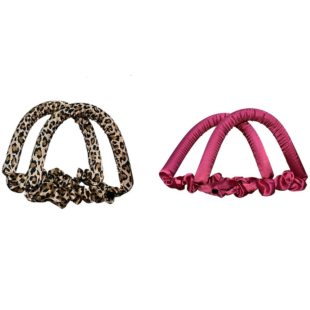 2 X Leopard Rose Red Heatless Hair Curl Ribbon Non Iron Lazy Hair Curling Tools