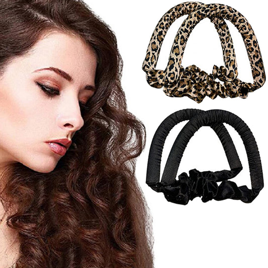 2 X Leopard Black Heatless Hair Curl Ribbon Non Iron Lazy Hair Curling Tools