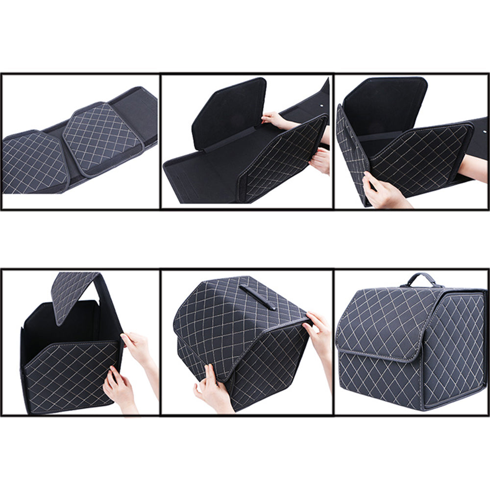 Small Size Folding PU Leather Auto Car Trunk Organizer Storage Box Car Trunk Storage Case Black