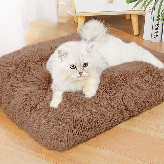 1 x M Coffee Rectangle Long Plush Pet Bed Warm Plush Sleeping Mat for Dog Cat