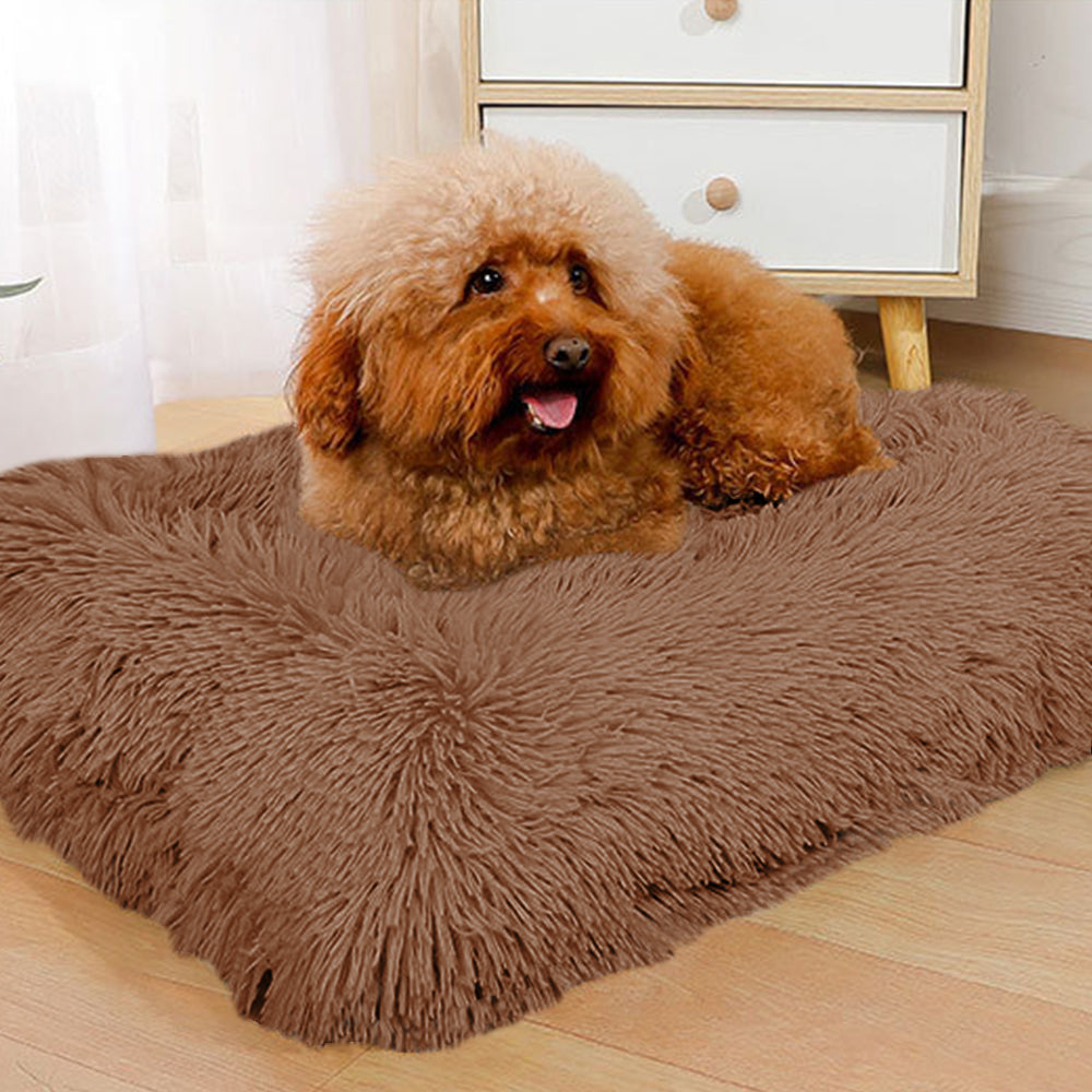 1 x XL Coffee Rectangle Long Plush Pet Bed Warm Plush Sleeping Mat for Dog Cat