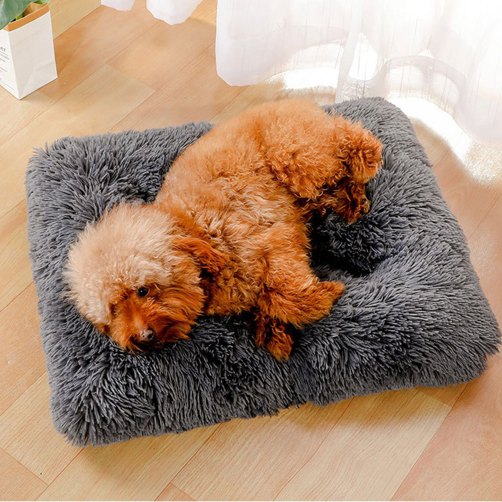 1 x M Grey Rectangle Long Plush Pet Bed Warm Plush Sleeping Mat for Dog Cat