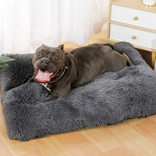 1 x XL Grey Rectangle Long Plush Pet Bed Warm Plush Sleeping Mat for Dog Cat