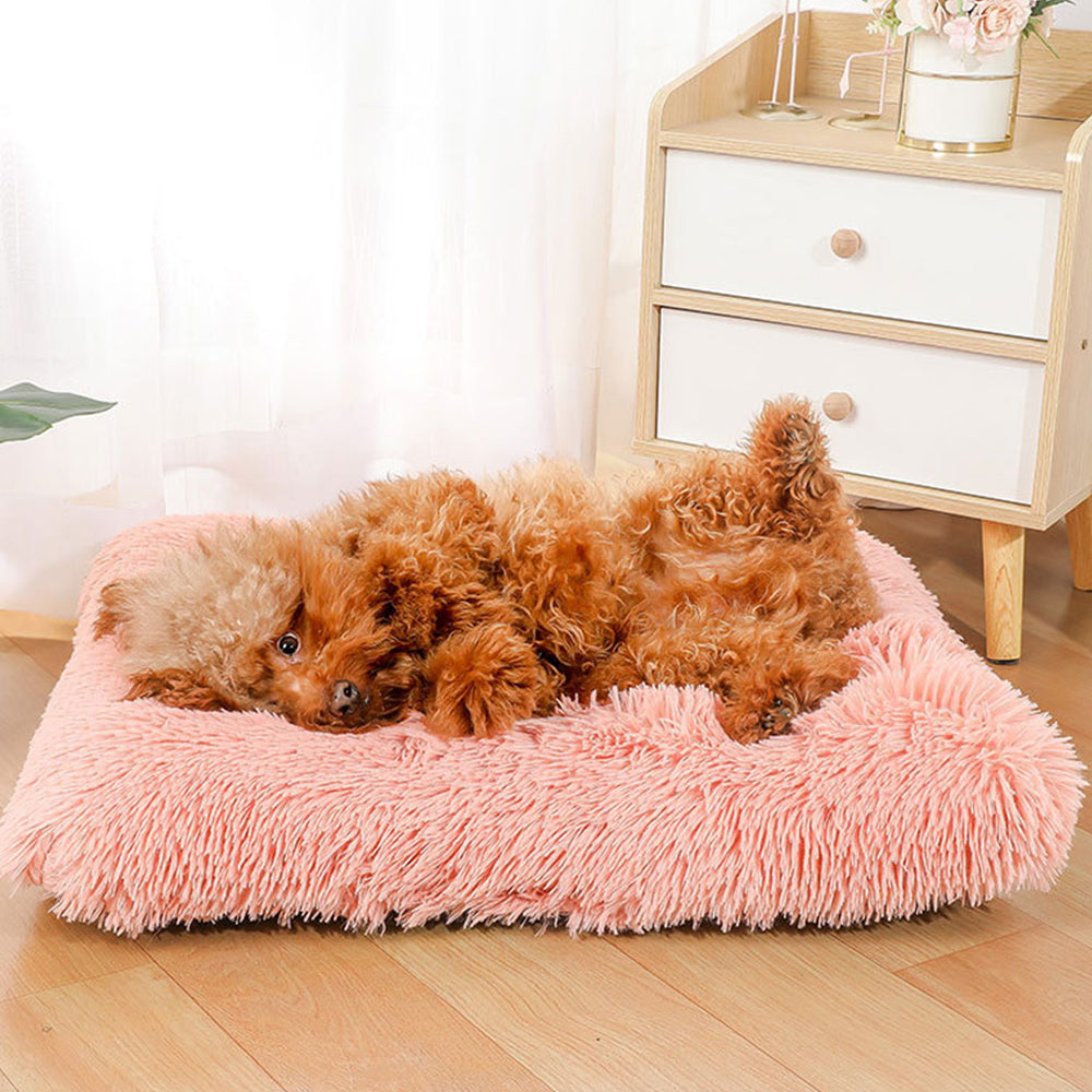 1 x M Pink Rectangle Long Plush Pet Bed Warm Plush Sleeping Mat for Dog Cat
