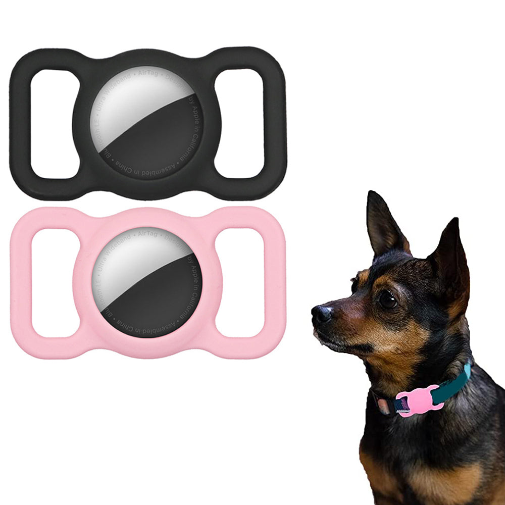 2 X Black Pink Silicone Protective Case for Apple Airtag Pet Collar Dog harness