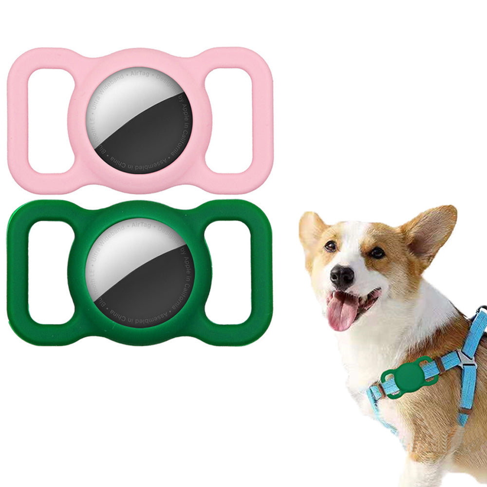 2 X Green Pink Silicone Protective Case for Apple Airtag Pet Collar Dog harness