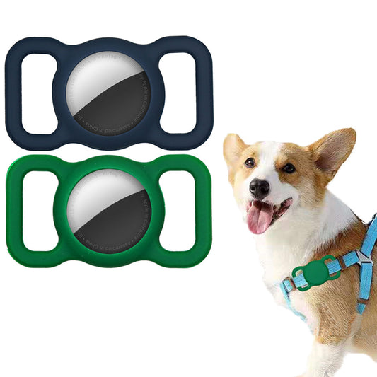 2 X Green Blue Silicone Protective Case for Apple Airtag Pet Collar Dog harness