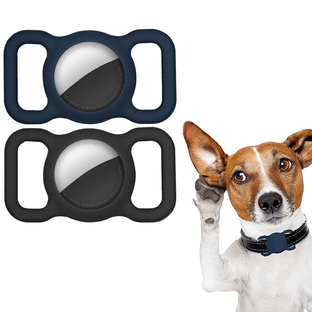 2 X Black Blue Silicone Protective Case for Apple Airtag Pet Collar Dog harness