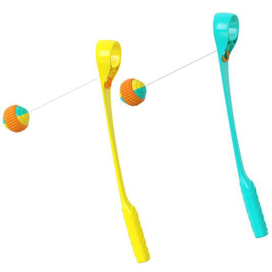 2 X Yellow Cyan Pet Throw Ball Launcher Outdoor Dog Ball Toys