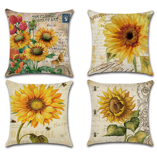 4Pcs Sunflower Theme Square Pillow Cases Cushion Covers Home Decorations