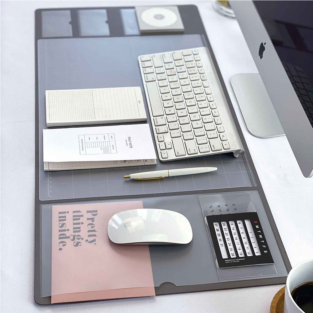 Grey Office Mouse Mat with Waterproof PVC Cover and Visible Pocket for Card