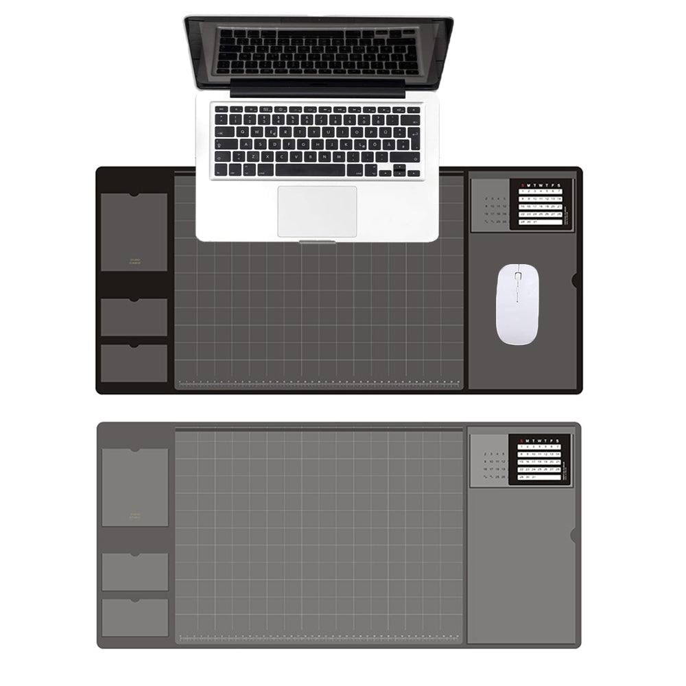 2X Black Grey Office Mouse Mat with Waterproof PVC Cover Visible Pocket for Card