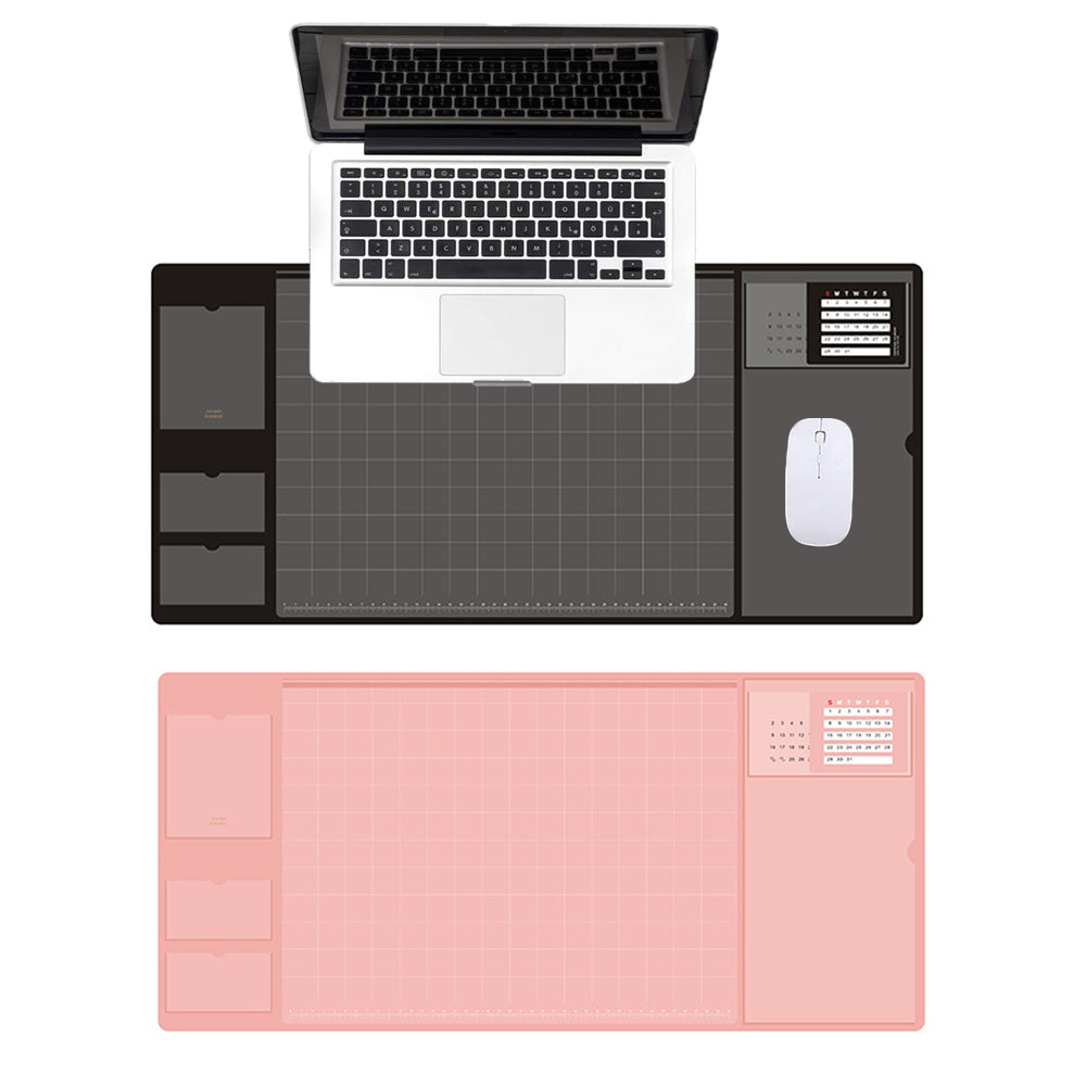 2X Black Pink Office Mouse Mat with Waterproof PVC Cover Visible Pocket for Card