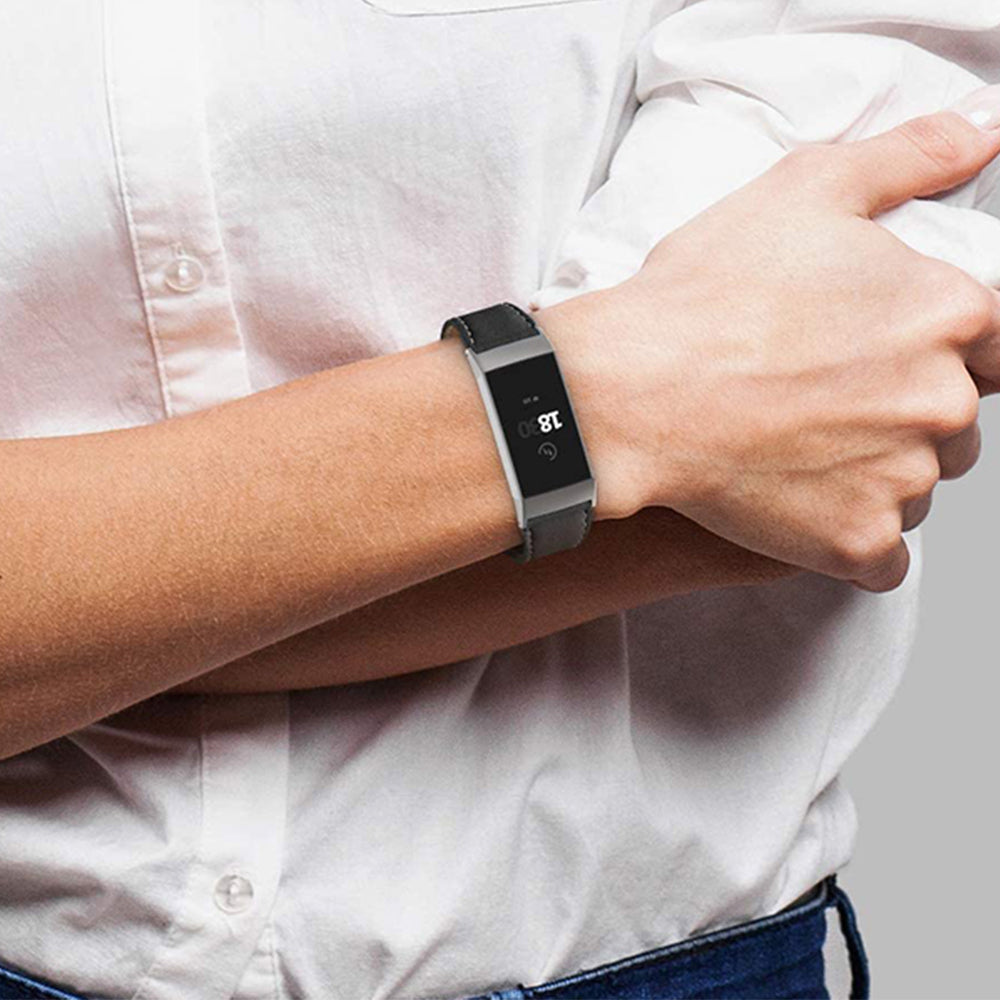 2 X Black White Non-Branded Genuine Leather Band Compatible for Fitbit Charge 3