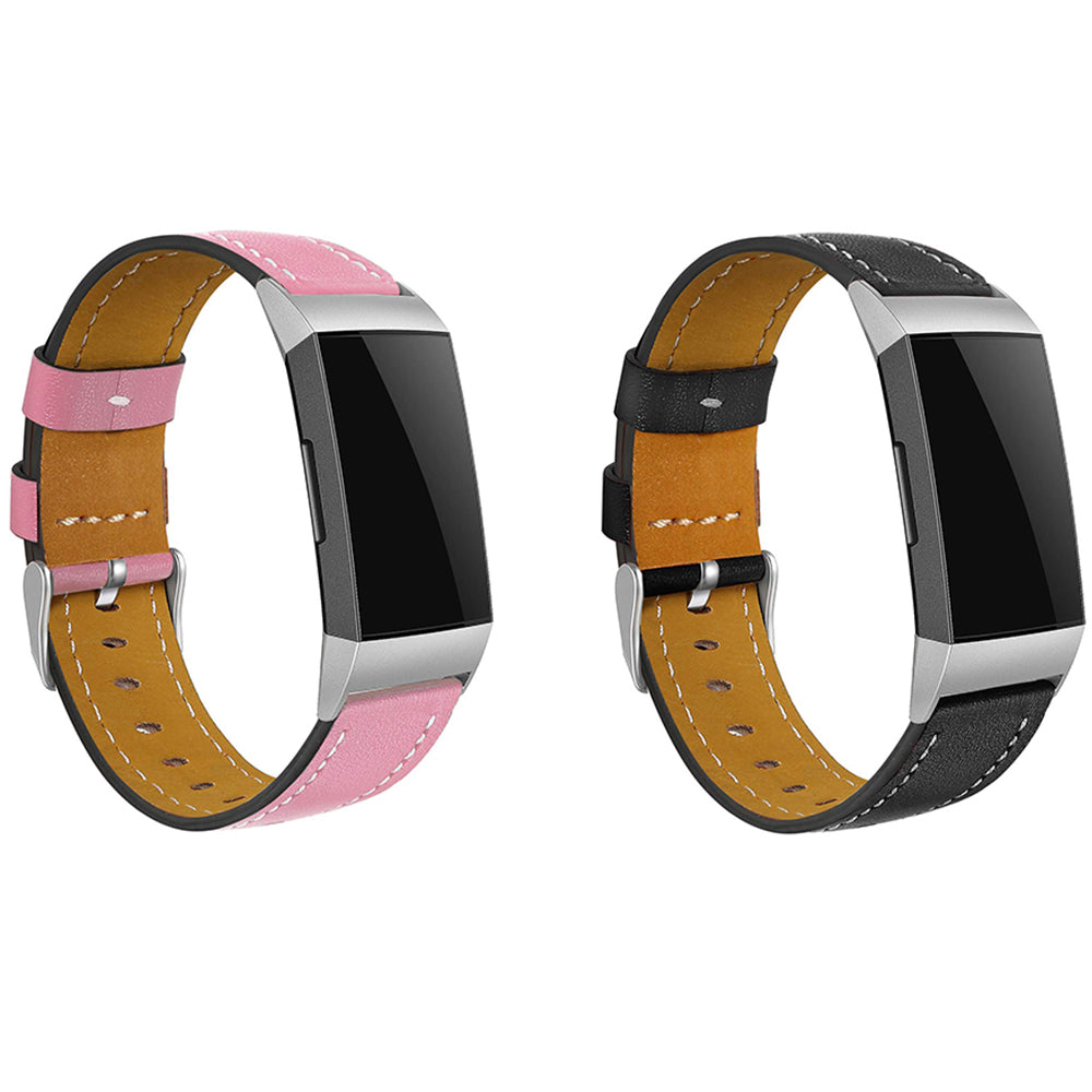 2 X Black Pink Non-Branded Genuine Leather Band Compatible for Fitbit Charge 3