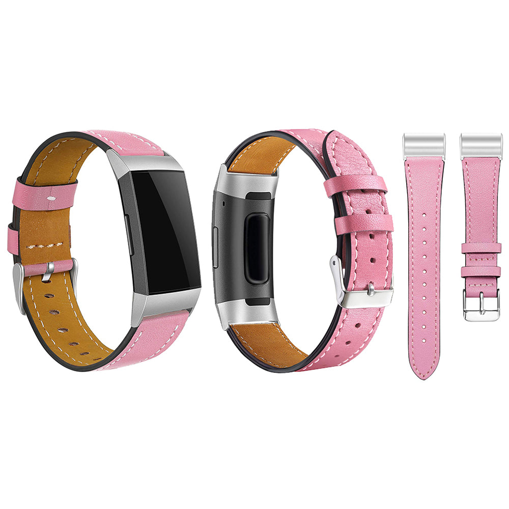 2 X Black Pink Non-Branded Genuine Leather Band Compatible for Fitbit Charge 3