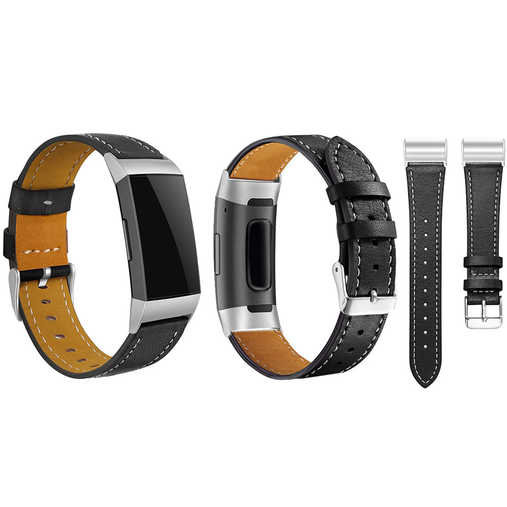 2 X Black Brown Non-Branded Genuine Leather Band Compatible for Fitbit Charge 3
