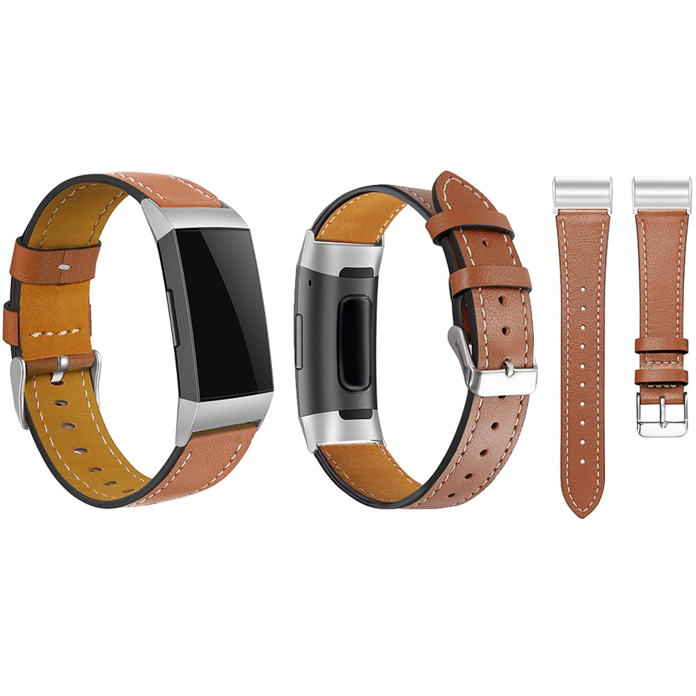 2 X Black Brown Non-Branded Genuine Leather Band Compatible for Fitbit Charge 3