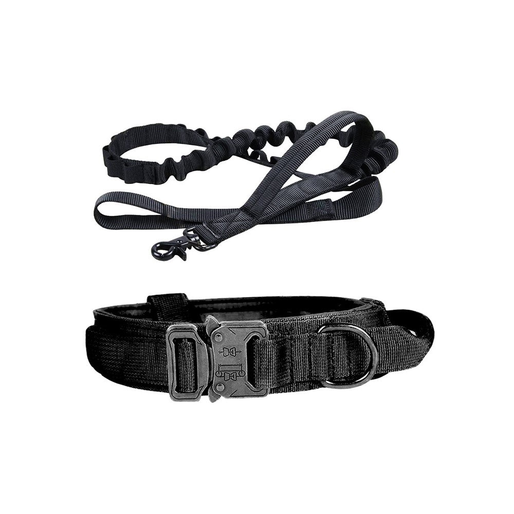 2 X L Black Camouflage Tactical Dog Collar and Leash Sets