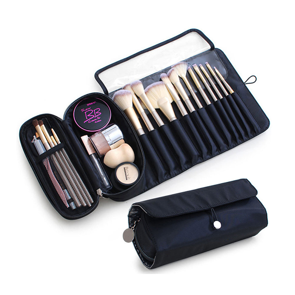 2 X Black Navy Cosmetic Bags Makeup Organizers with Brush Holder