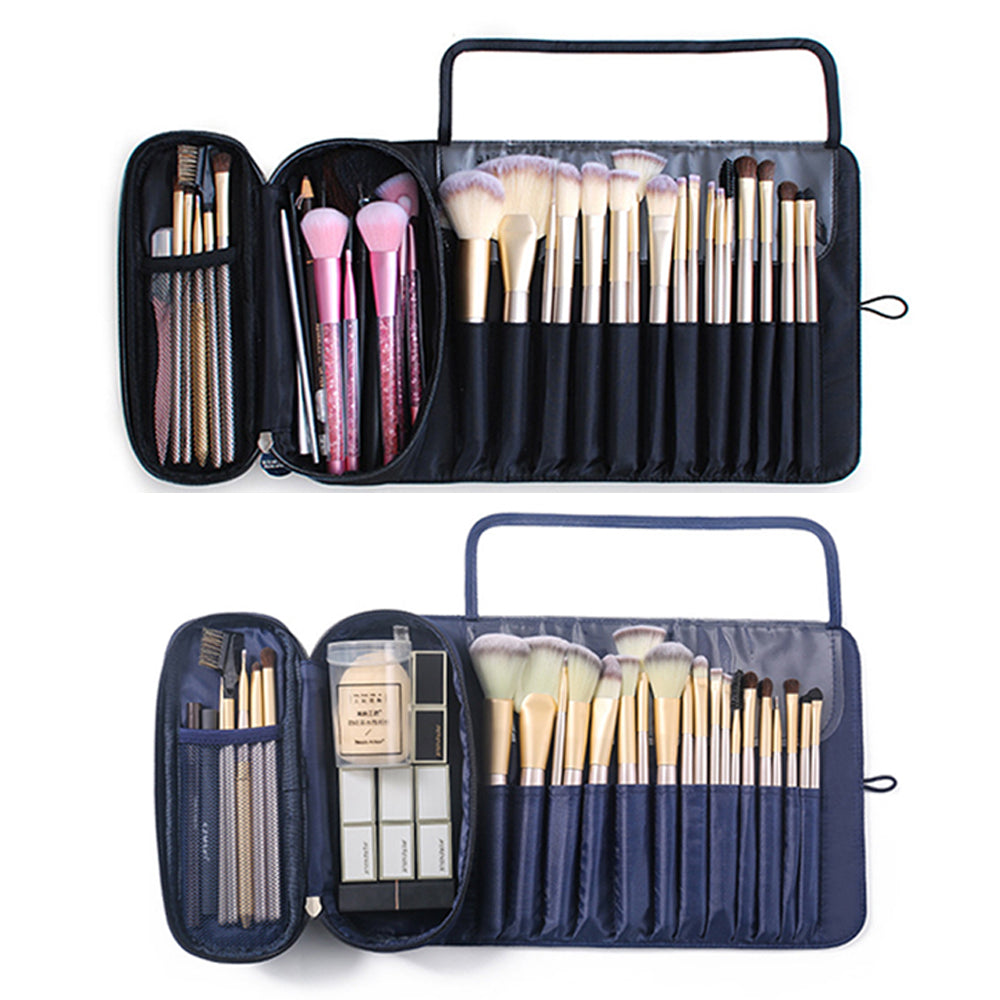 2 X Black Navy Cosmetic Bags Makeup Organizers with Brush Holder