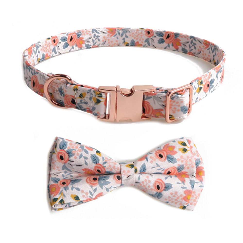 2 X Grey Orange M Floral Print Pet Collar Pet Bow Tie Dog Collar