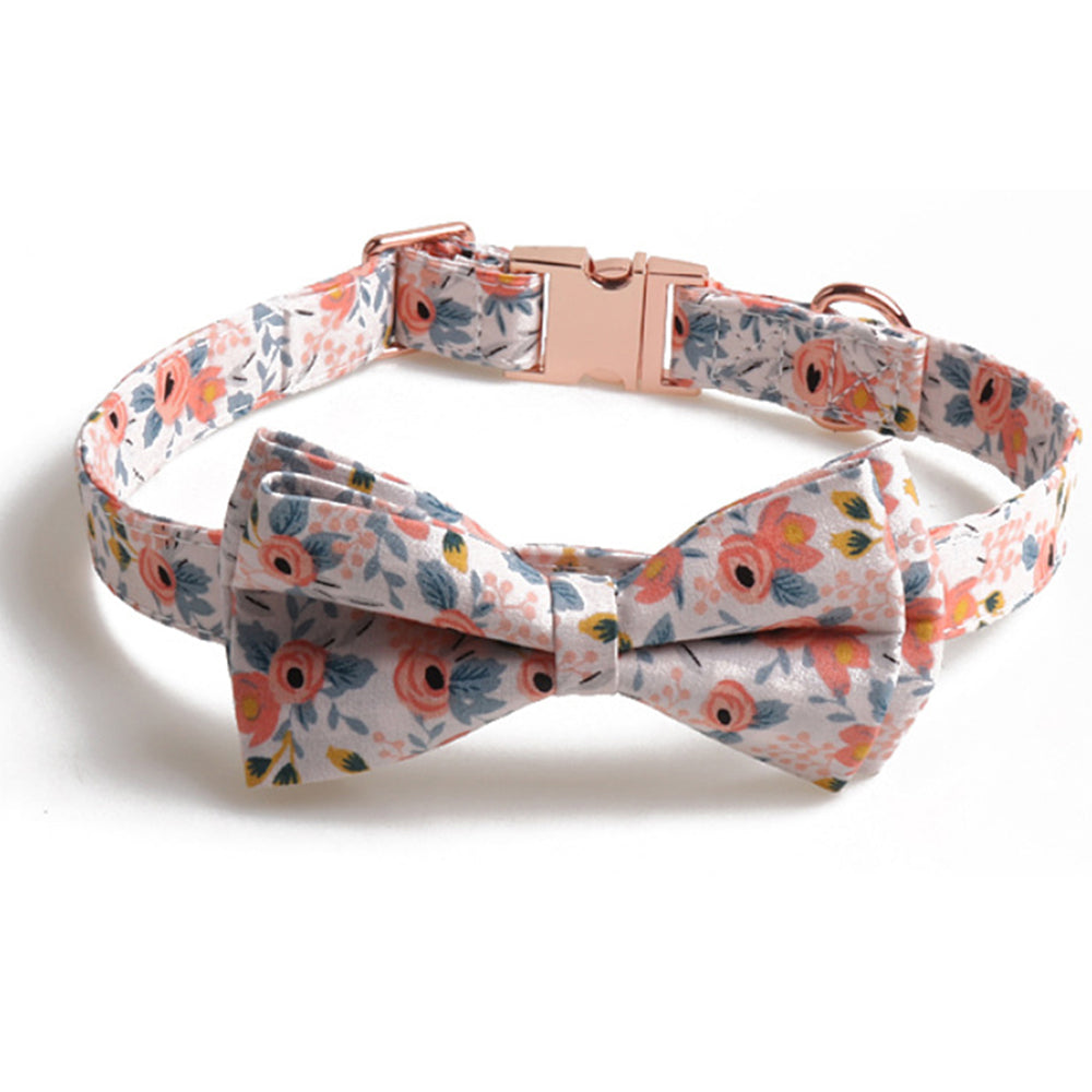 2 X Grey Orange M Floral Print Pet Collar Pet Bow Tie Dog Collar