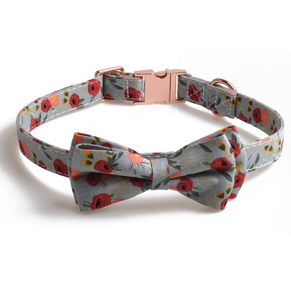 2 X Blue Grey M Floral Print Pet Collar Pet Bow Tie Dog Collar
