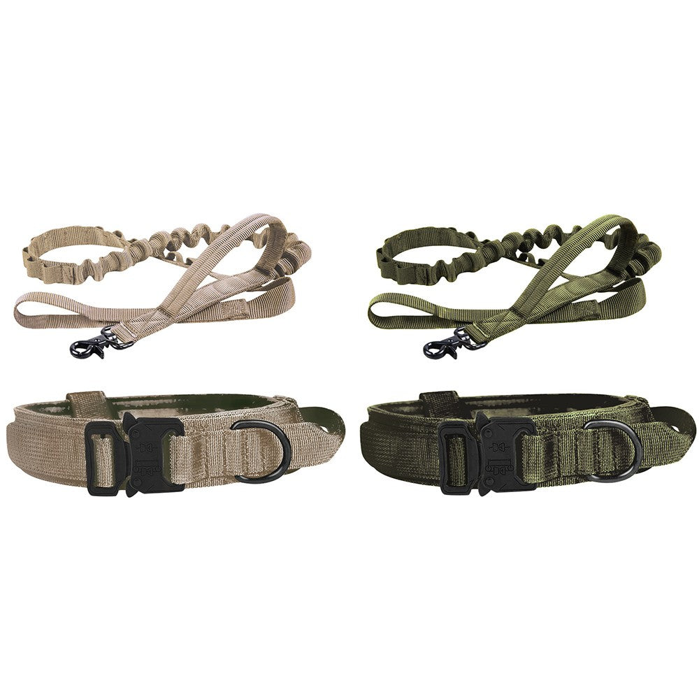 2 X L Khaki Green Tactical Dog Collar and Leash Sets
