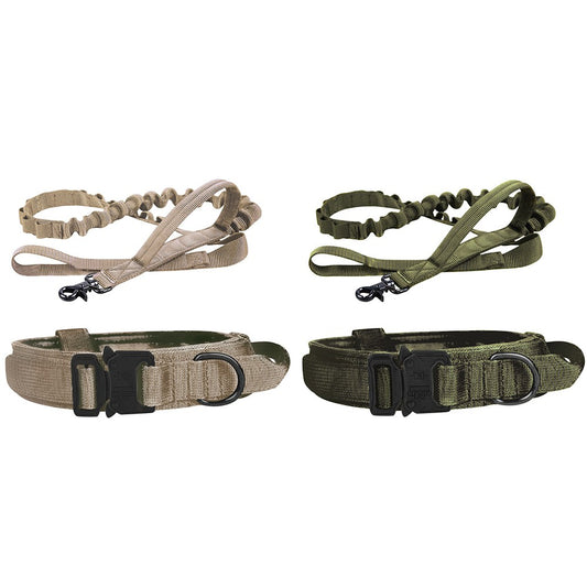 2 X L Khaki Green Tactical Dog Collar and Leash Sets