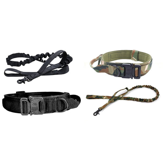 2 X L Black Camouflage Tactical Dog Collar and Leash Sets