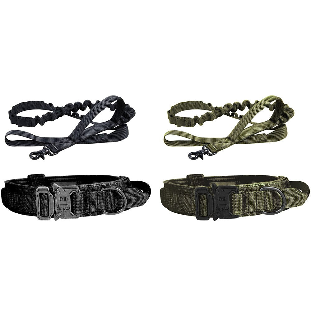 2 X XL Black Green Tactical Dog Collar and Leash Sets