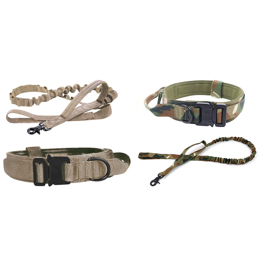 2 X XL Khaki Camouflage Tactical Dog Collar and Leash Sets