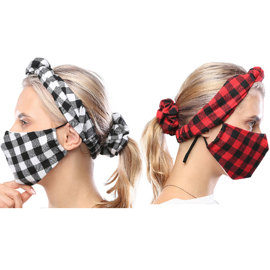 2 X Black Red 3Pcs Hair Scrunch Hairband Facemask Set