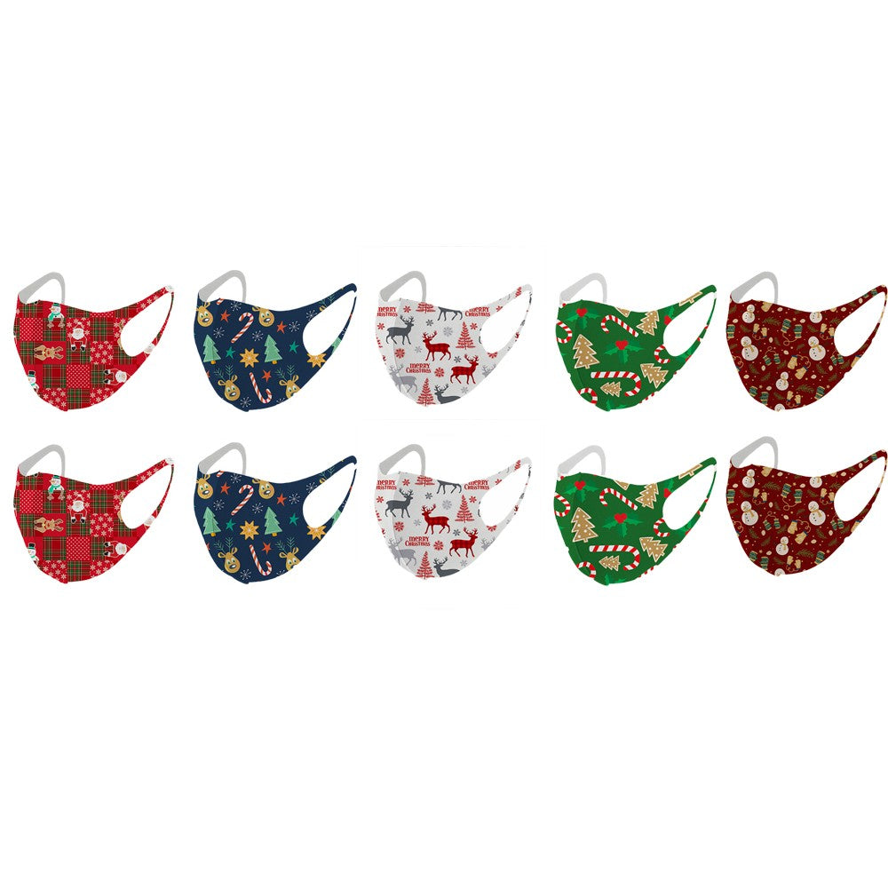 10Pcs Christmas Themed Washable Face Masks