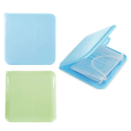 2 X Green Blue Face Mask Storage Cases