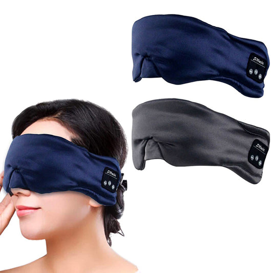 2 X Blue Grey Bluetooth 5.0 Imitation Satin Silk Music Eye Mask