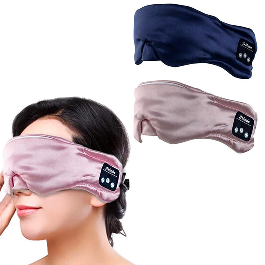 2 X Blue Pink Bluetooth 5.0 Imitation Satin Silk Music Eye Mask