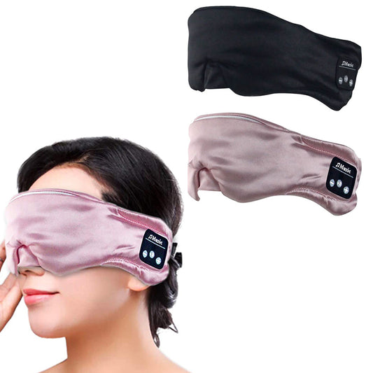 2 X Pink Black Bluetooth 5.0 Imitation Satin Silk Music Eye Mask