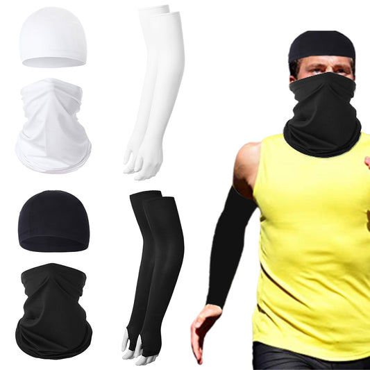 2 Sets Black White Unisex Cycling Face Cover Neck Gaiter Skull Cap Arm Sleeve