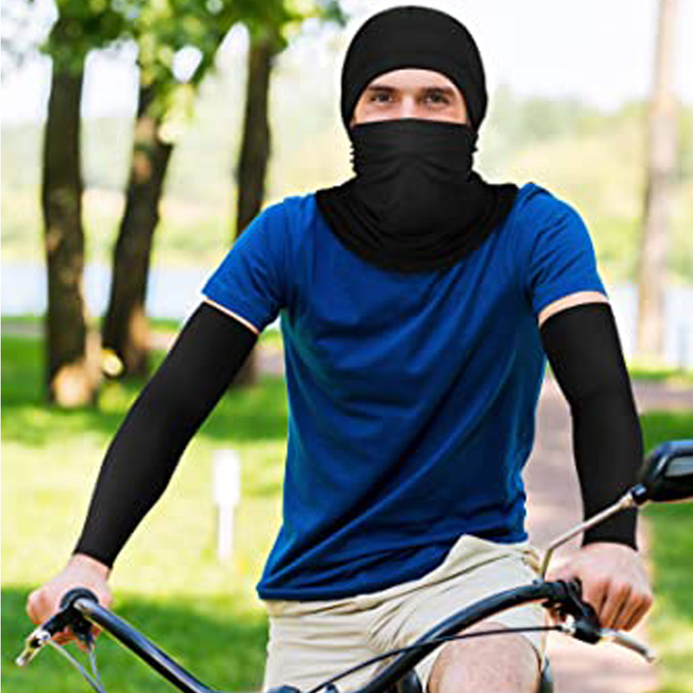 2 Sets Black Grey Unisex Cycling Face Cover Neck Gaiter Skull Cap Arm Sleeve