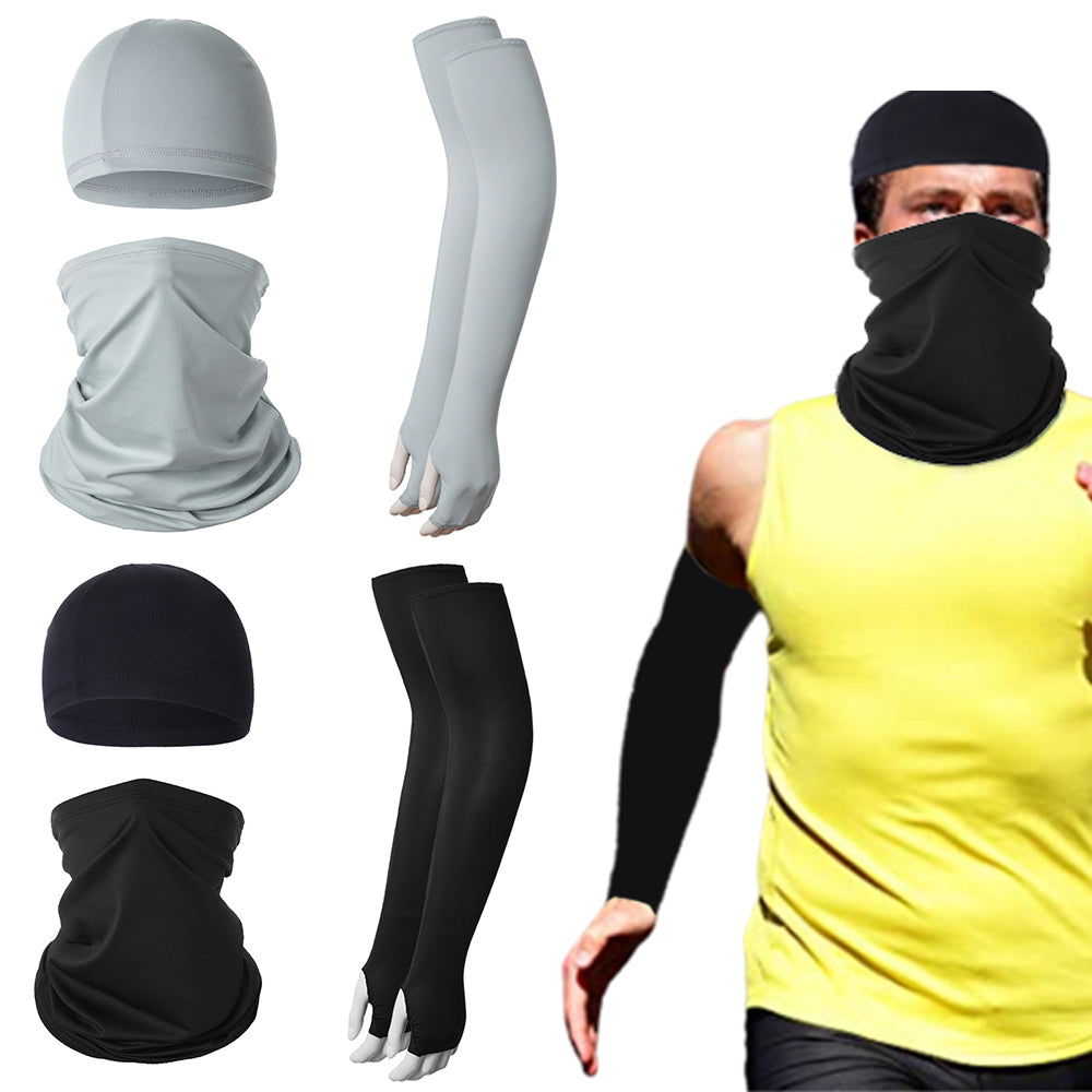 2 Sets Black Grey Unisex Cycling Face Cover Neck Gaiter Skull Cap Arm Sleeve