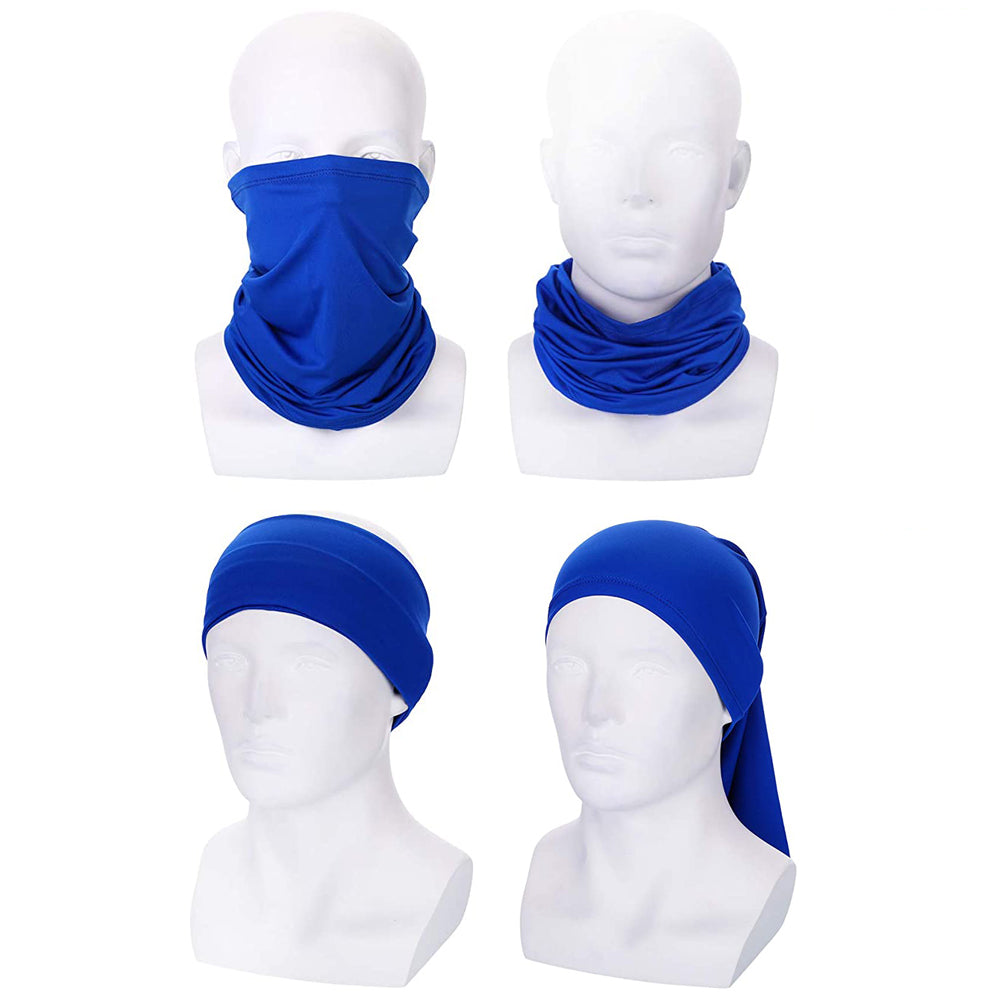 2 Sets Blue White Unisex Cycling Face Cover Neck Gaiter Skull Cap Arm Sleeve