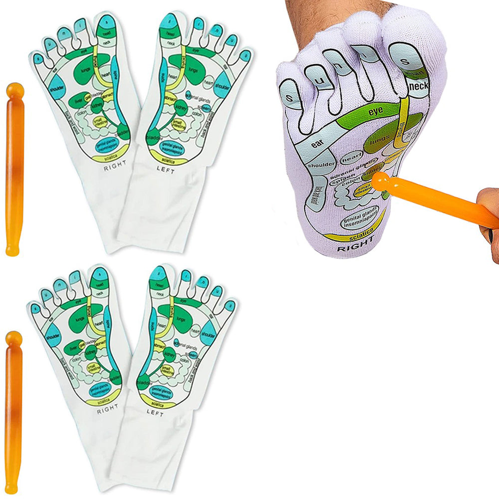 2X Acupressure Reflexology Socks with Acupressure Point Pen