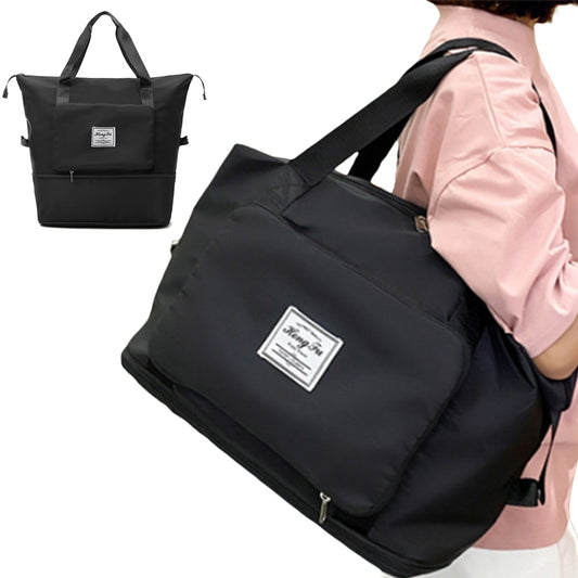 Black Foldable Water-Resistant Sports Gym Bag Dry and Wet Separation Bags