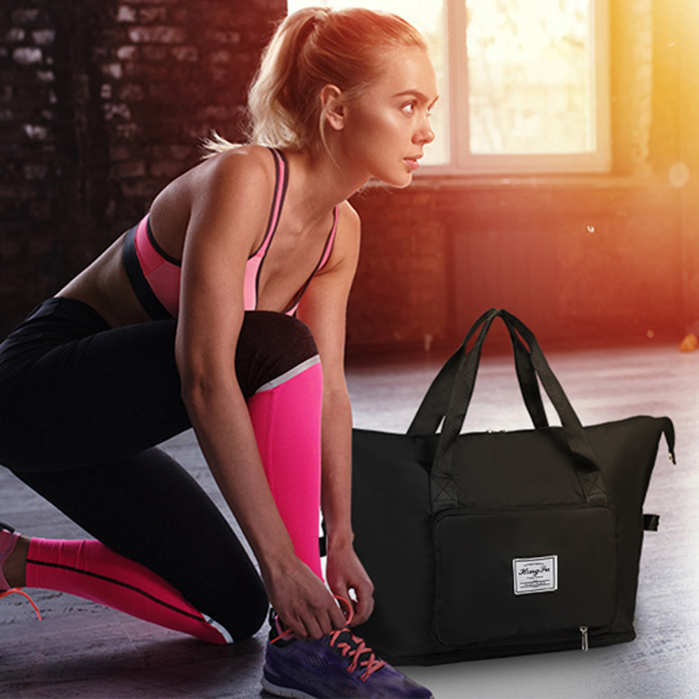 Black Foldable Water-Resistant Sports Gym Bag Dry and Wet Separation Bags