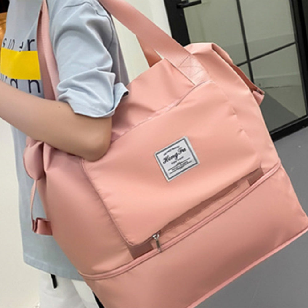 Pink Foldable Water-Resistant Sports Gym Bag Dry and Wet Separation Bags