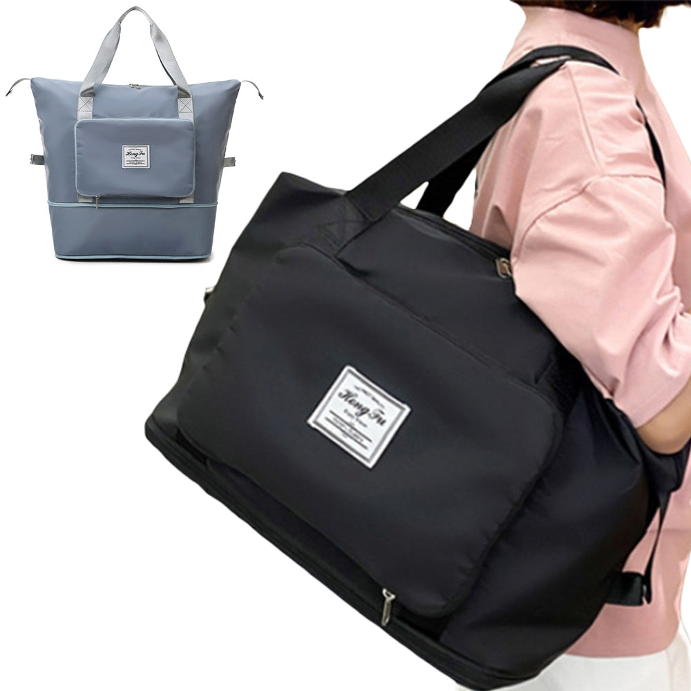 2X Blue Black Foldable Water-Resistant Sport Gym Bag Dry and Wet Separation Bags