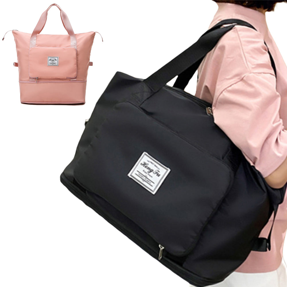 2X Pink Black Foldable Water-Resistant Sport Gym Bag Dry and Wet Separation Bags